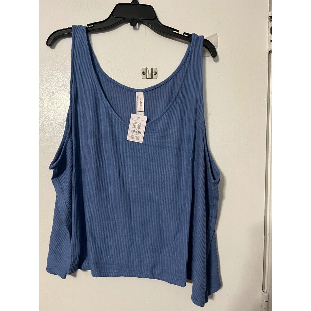 Auden Women Blue Ribbed V-Neck Sleep Tank Top Plus Size 3X 7K541W NEW